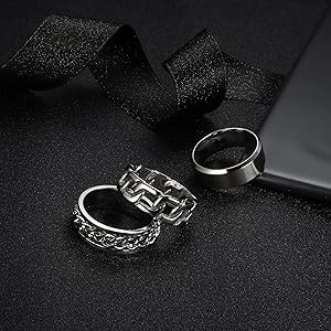 ORAZIO Mens Rings 3Pcs Silver Rings for Men Women Stainless Steel